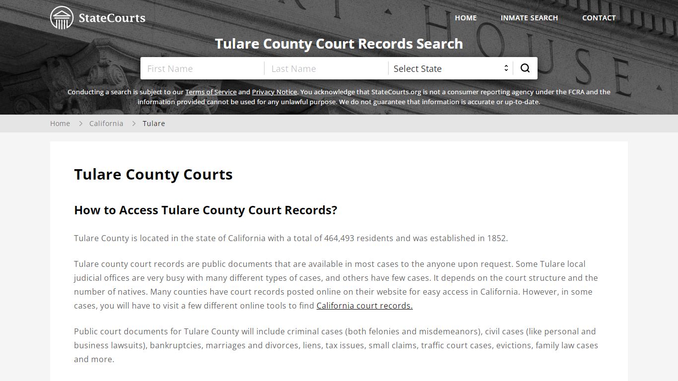 Tulare County, CA Courts - Records & Cases - StateCourts